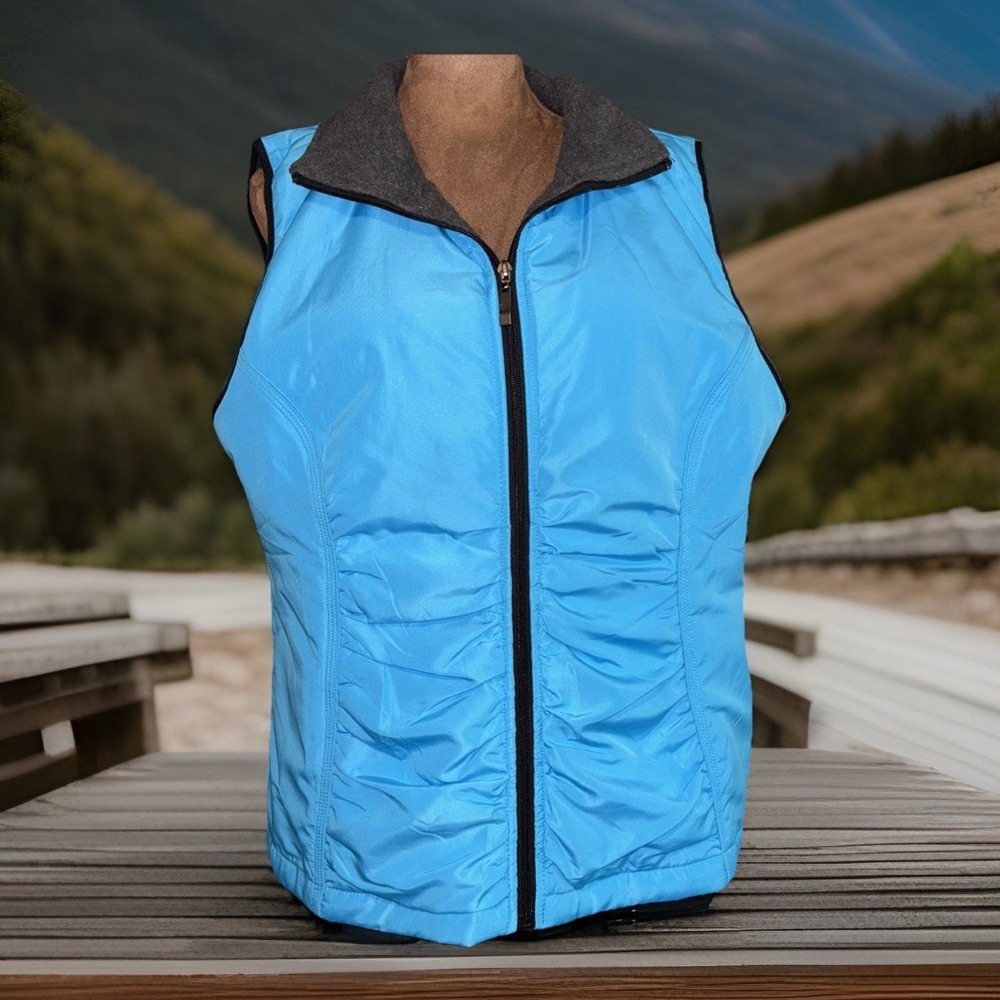 Casual Identity Quilted Puffer Vest Women SZ XL Gray Full Zip Sherpa Lined Warm